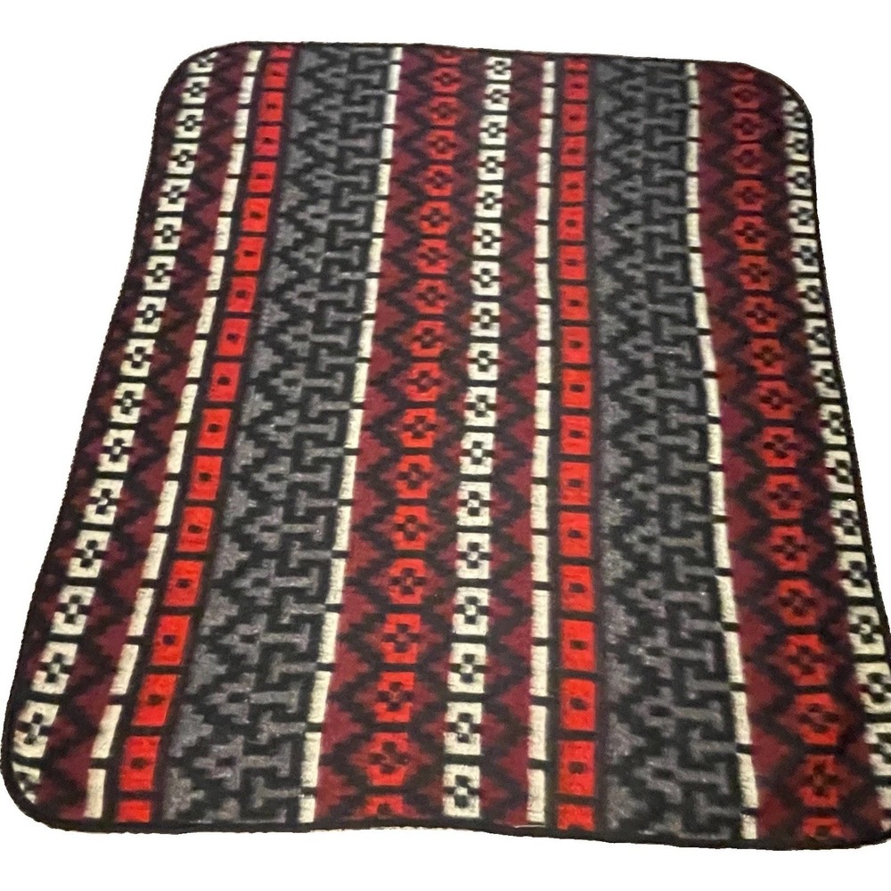 Vtg. MOLINA Indian Drawing Blanket Made In Mexico Aztec Southwestern 66" X 75"